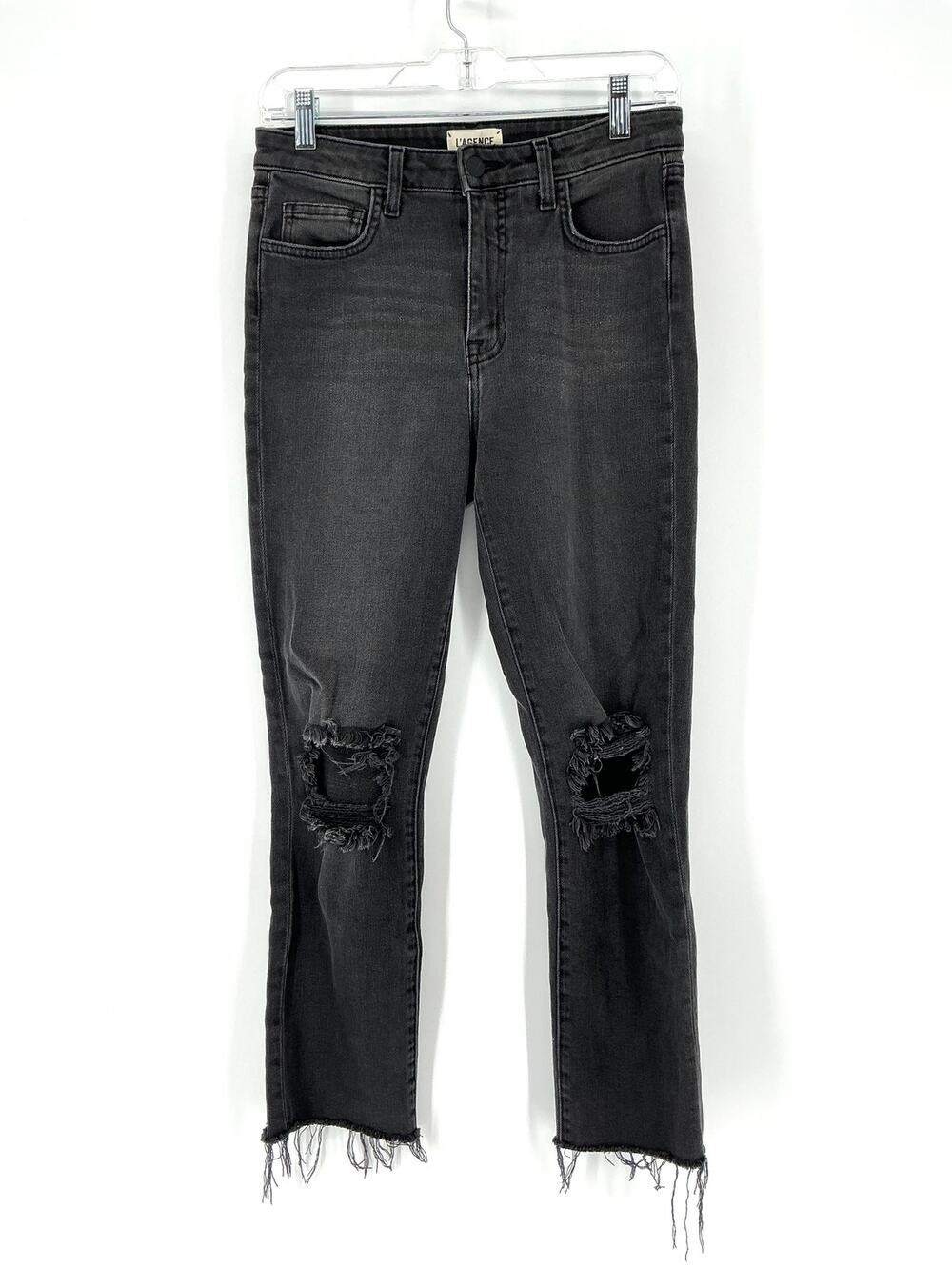 L’AGENCE Audrina Jeans 27 High Rise Straight Vintage Black Distressed Raw Hem